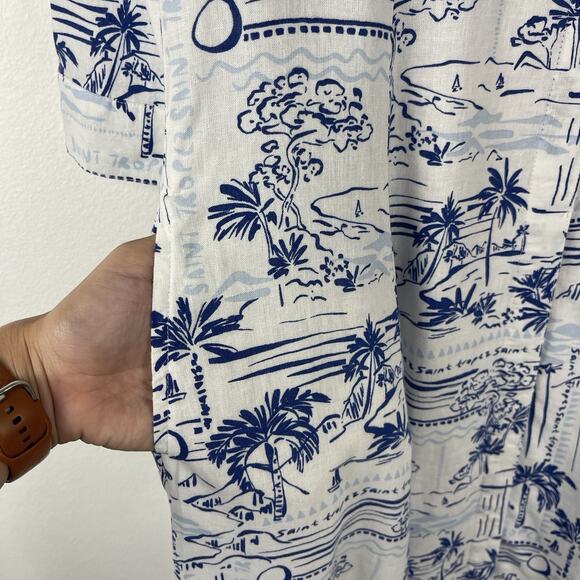 Calypso St Barth Maxi Shirt Dress Linen Button Front 3/4 Sleev White Blue Medium - Picture 6 of 12